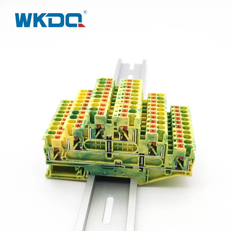 Push In DIN Rail PE Triple Level Ground Terminal Block Flame Resistant